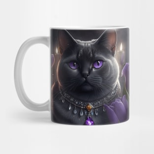 Black British Shorthair Cat With Tulips Mug